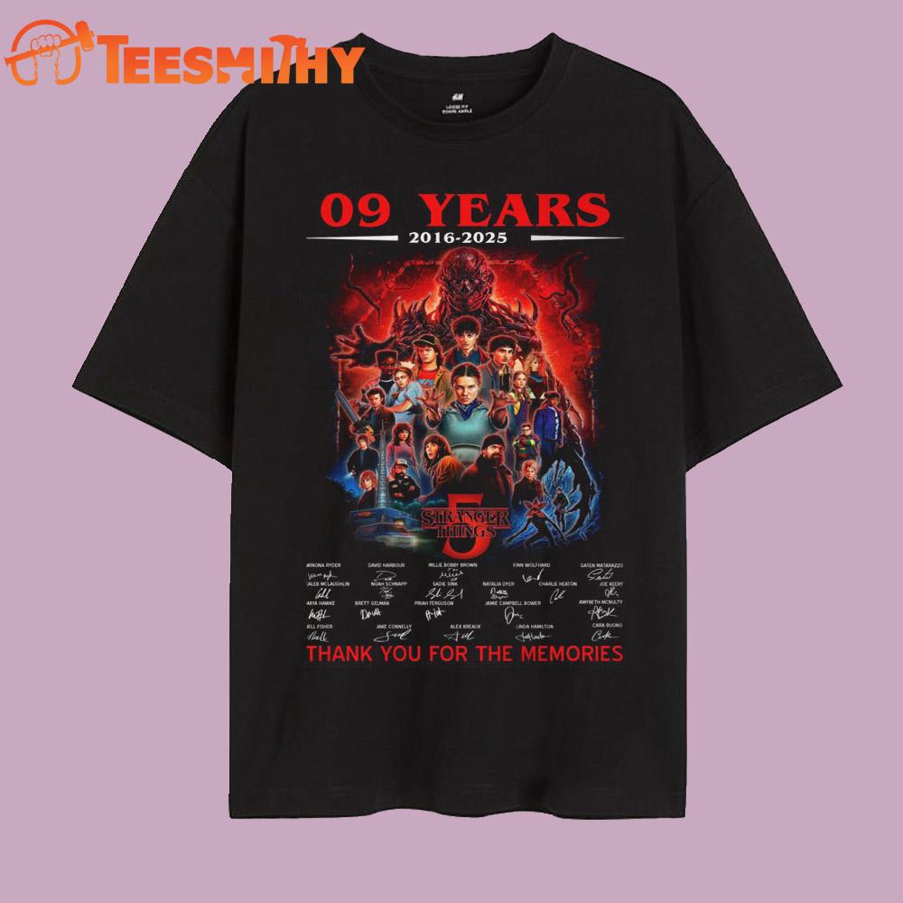 09 Years 2016-2025 Stranger Things 5 Thank You For The Memories T Shirt