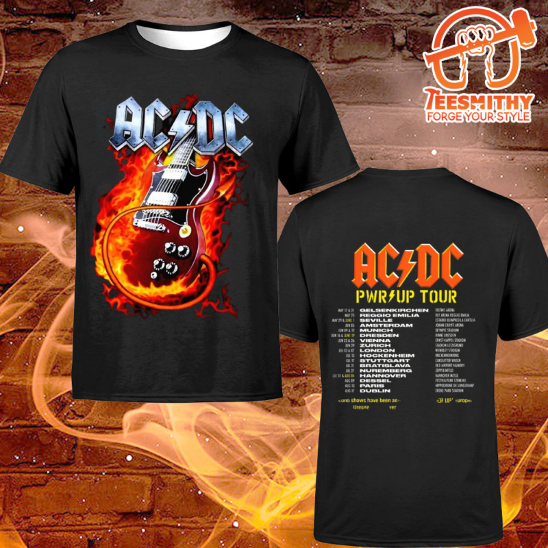 ACDC Pwr Up 2024 Guitar On Fire European Tour Dates Unisex T shirt