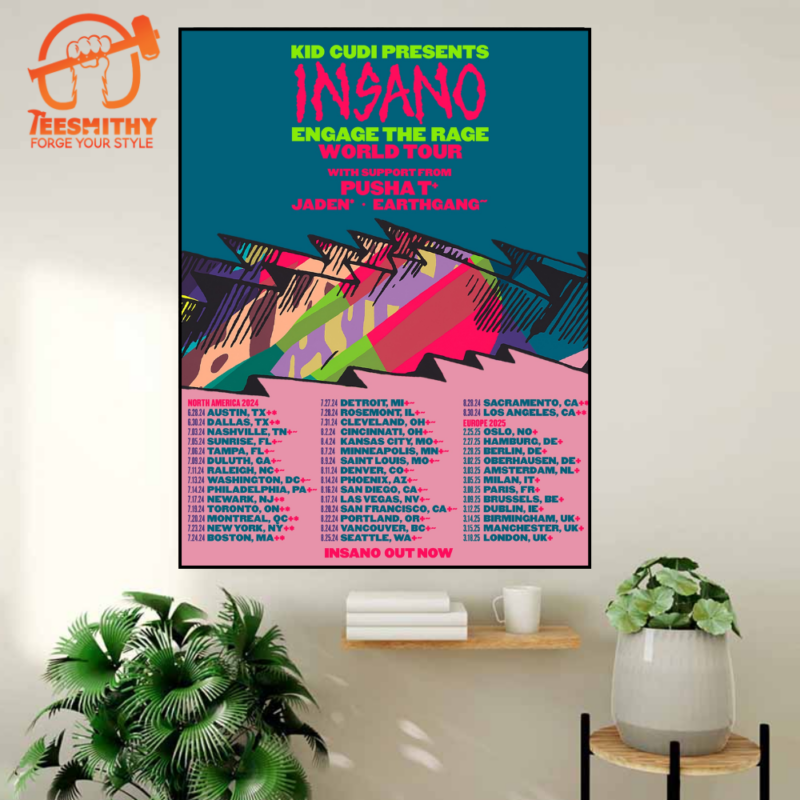 Kid Cudi Insano Engage The Rage Tour 2024 25 Poster Canvas