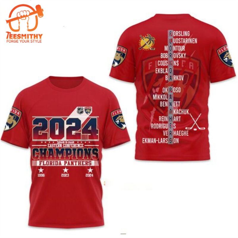 2024 Back To Back Eastern Conference Champions Florida Panthers NHL 3D T Shirt