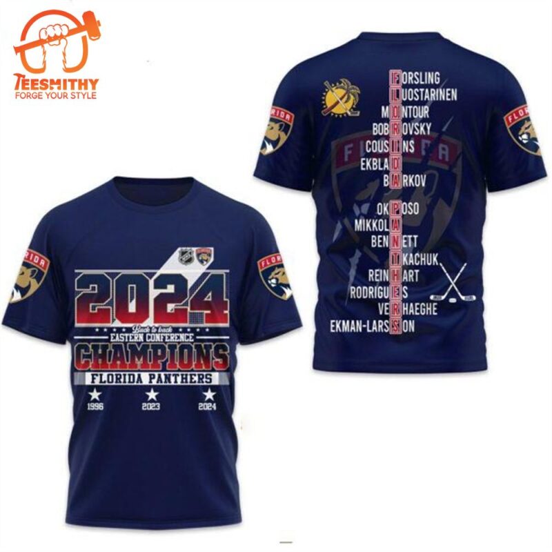 2024 Back To Back Eastern Conference Champions Florida Panthers NHL 3D T Shirt Navy