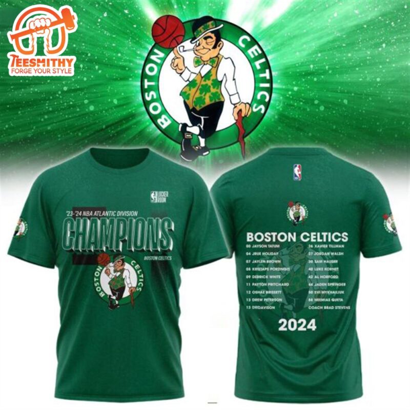 Boston Celtics 2023 2024 NBA Atlantic Division Champions 3D T Shirt
