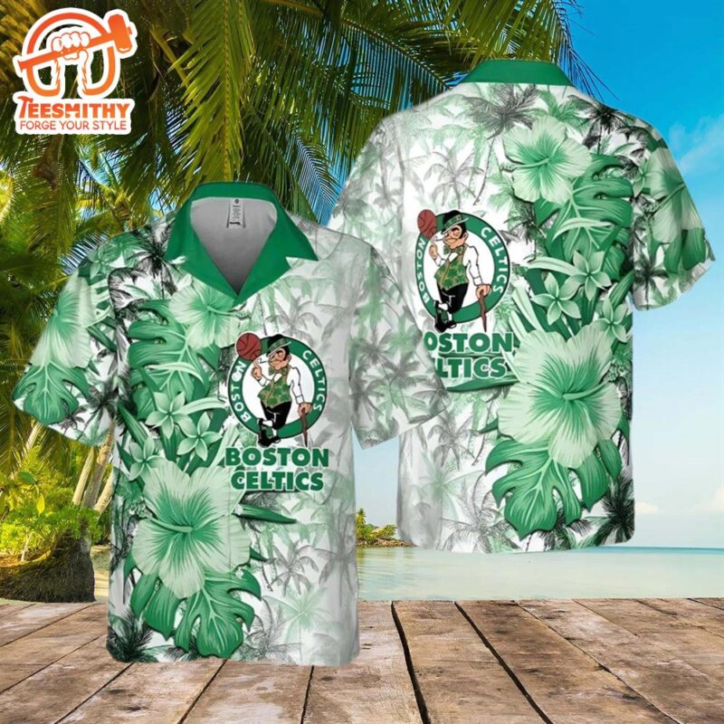 Boston Celtics Hawaiian Shirt Hibiscus Flower Pattern