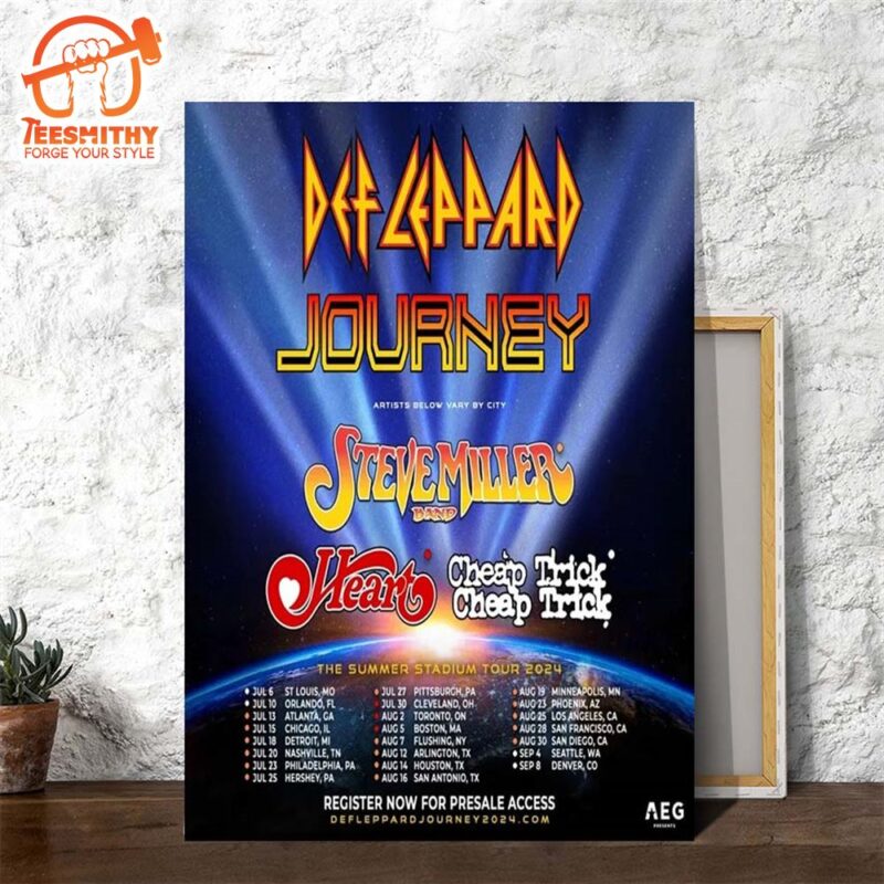 Def Leppard Journey Announce 2024 Stadium Tour With Heart Canvas Poster