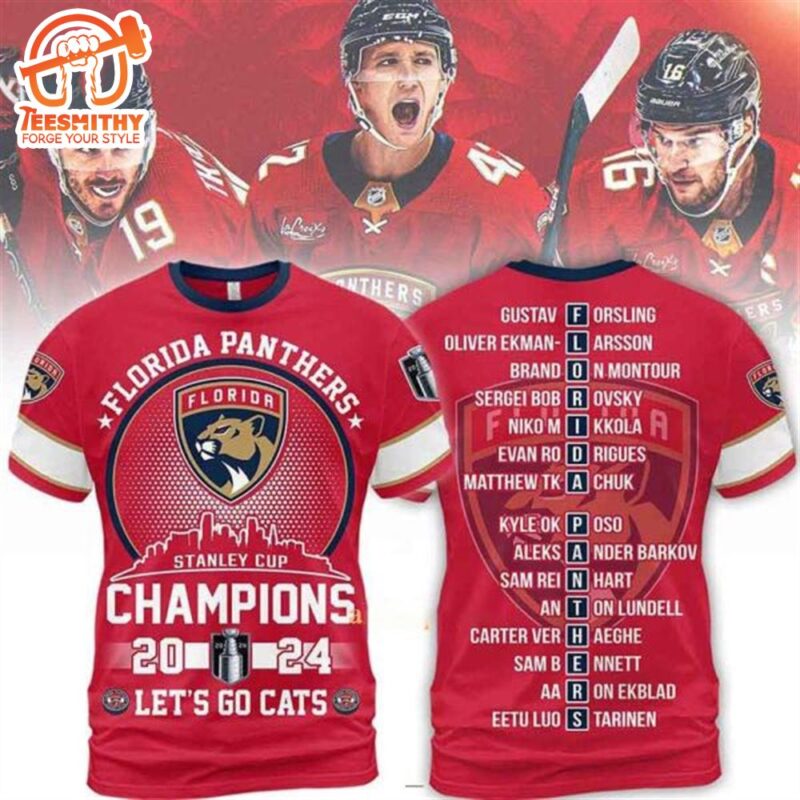 Florida Panthers Stanley Cup Champions 2024 Let's Go Cats 3D T Shirt RED