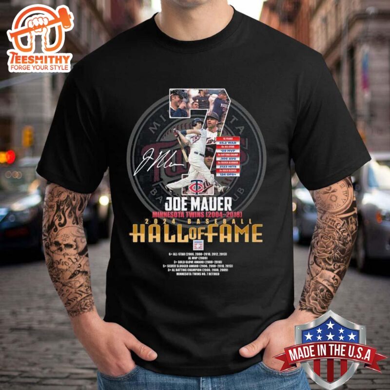Joe Mauer Minnesota Twins 2004 2018 2024 Baseball Hall Of Fame T Shirt