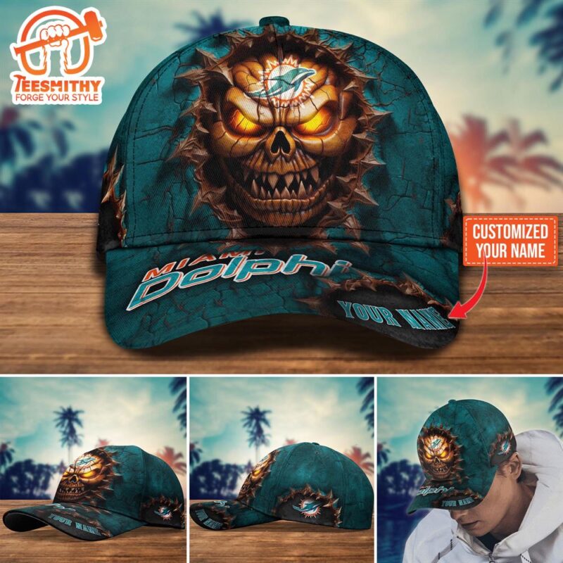 Miami Dolphins Halloween Custom Cap For Fans NFL Custom Name