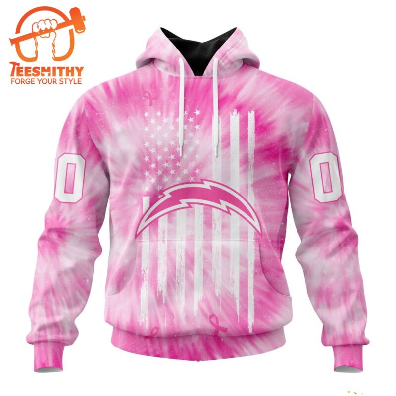 NFL Los Angeles Chargers Special Pink Tie Dye Footballl Custom Hoodie 1