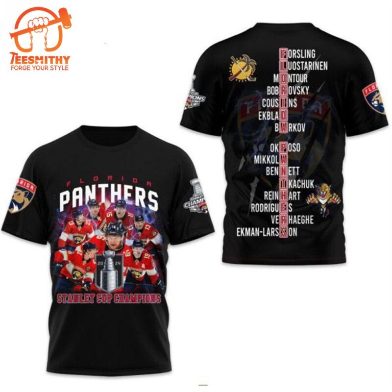 NHL Florida Panthers Stanley Cup Champions 2024 3D T Shirt Black