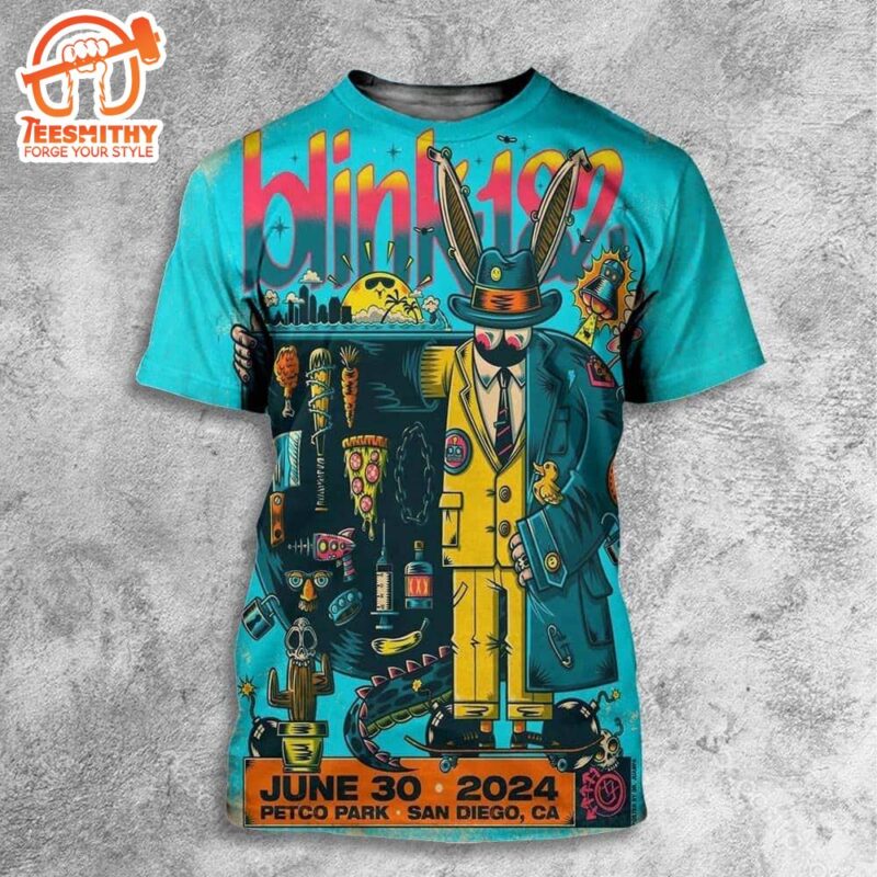 Blink 182 Artwork Poster For Show At Petco Park San Diego CA On June 30th 2024 3D Shirt