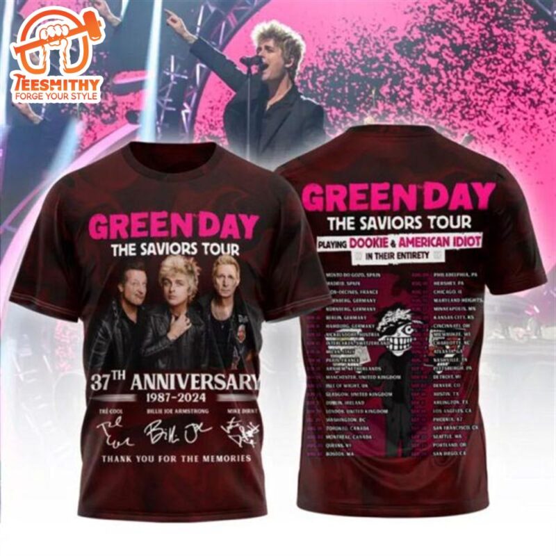 Green Day The Saviors 37th Anniversary 1987 2024 Signature Thank You For The Memories 3D T Shirt