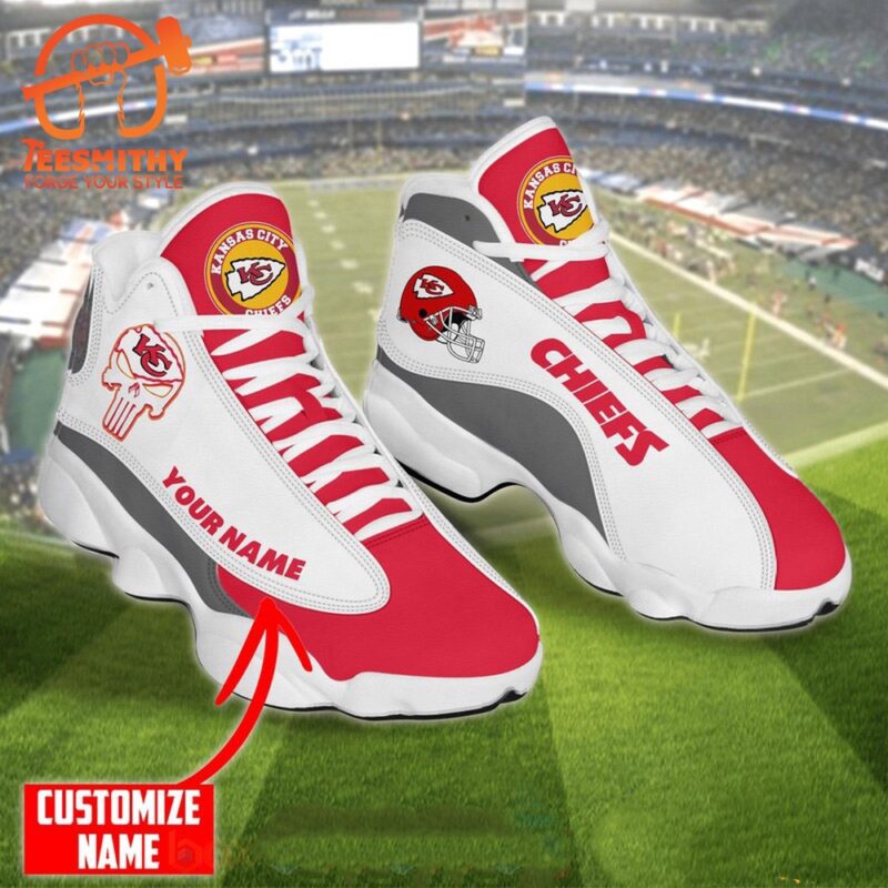 NFL Kansas City Chiefs Punisher Skull Custom Name Air Jordan 13 Shoes