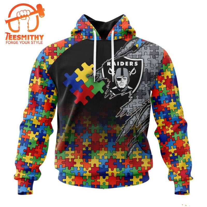 NFL Las Vegas Raiders Autism Awareness Design Custom Hoodie 1