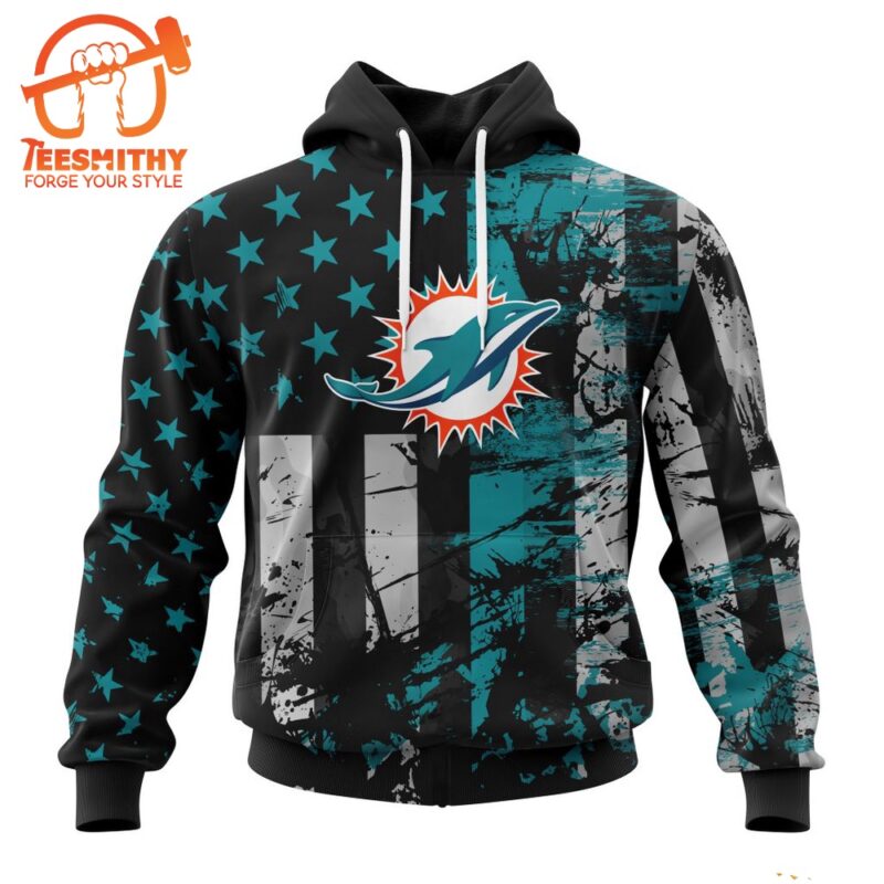 NFL Miami Dolphins Special Classic Grunge American Flag Hoodie 1