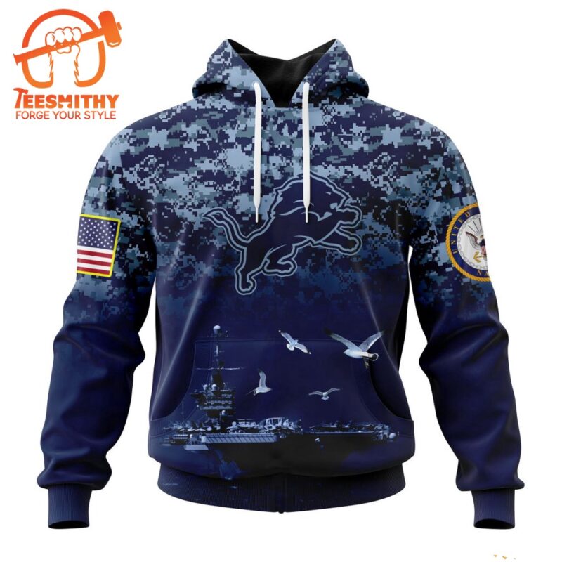 Personalized NFL Detroit Lions Honor US Navy Veterans Design Hoodie 1