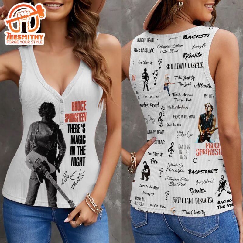 Bruce Springsteen Tour 2024 Women V Neck Ribbed Tank Top