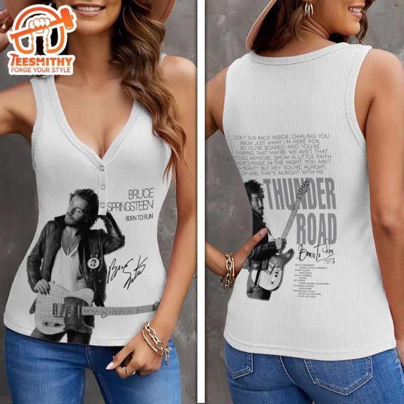 Bruce Springsteen Women V Neck Ribbed Tank Top