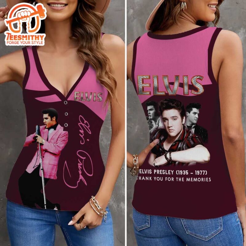 Elvis Christmas Women V Neck Ribbed Tank Top