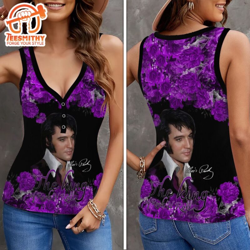 Elvis Presley August 16 1977 Thank You For The Memories Women V Neck Ribbed Tank Top