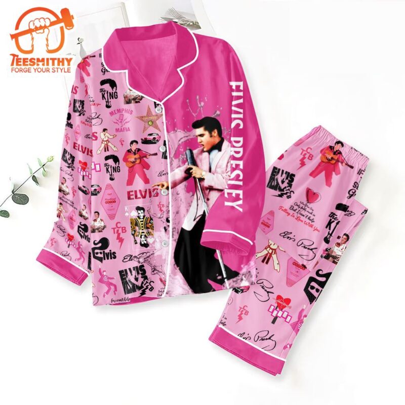 Elvis Presley Button Down Pajamas Set Pink
