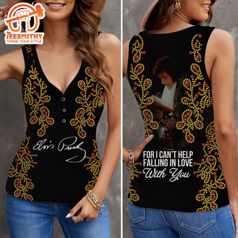 Elvis Presley Can't Help Falling In Love Women V-Neck Ribbed Tank Top