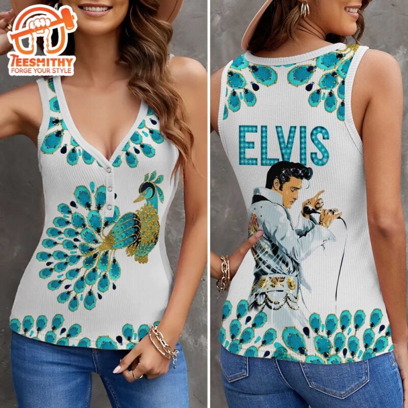 Elvis Presley If I Can Dream Women V Neck Ribbed Tank Top