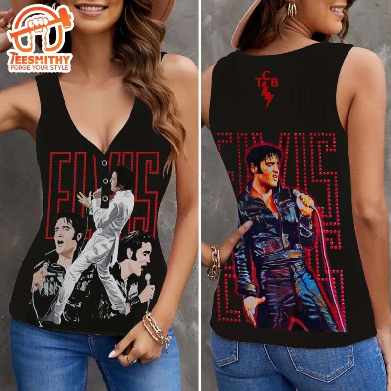 Elvis Presley Lovers Women V Neck Ribbed Tank Top