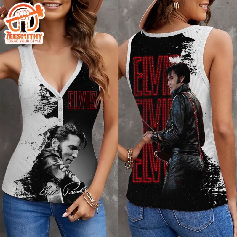 Elvis Presley Rapper 2024 Women V Neck Ribbed Tank Top