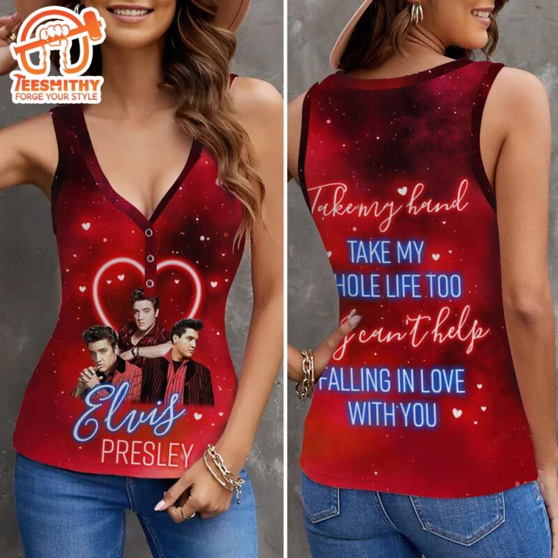 Elvis Presley Take My Hand Women V Neck Ribbed Tank Top