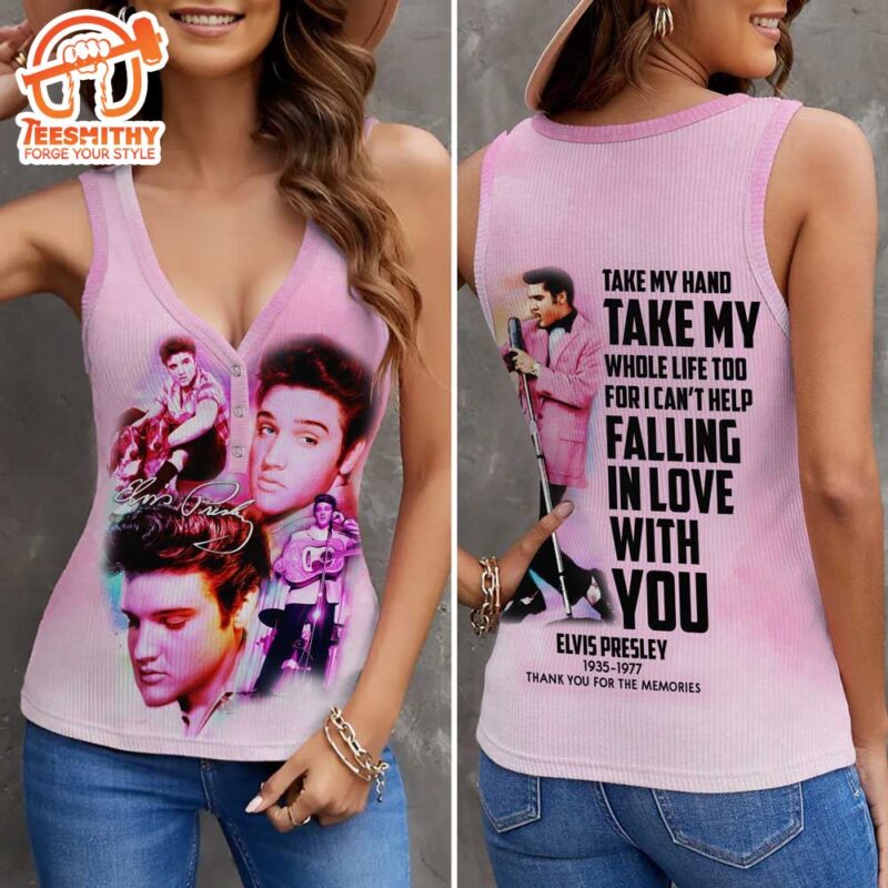 Elvis Presley Tour Music 2024 Women V Neck Ribbed Tank Top