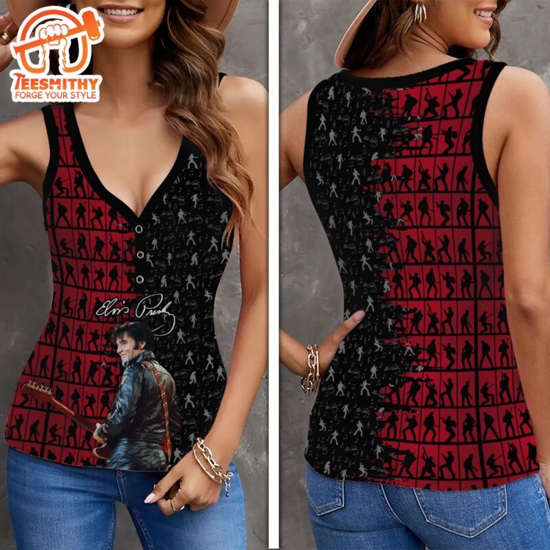 Elvis Presley Women V Neck Ribbed Tank Top