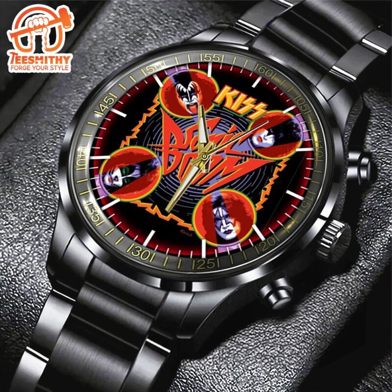 Kiss Band Faces Sketch Mens Black Stainless Steel Watch