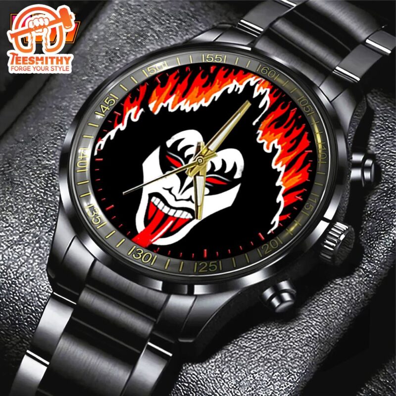 Mens KISS Cartoon Band Black Stainless Steel Watch