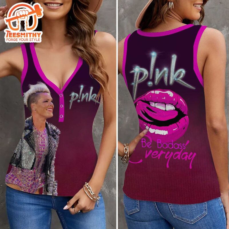 P!nk Women V Neck Ribbed Tank Top