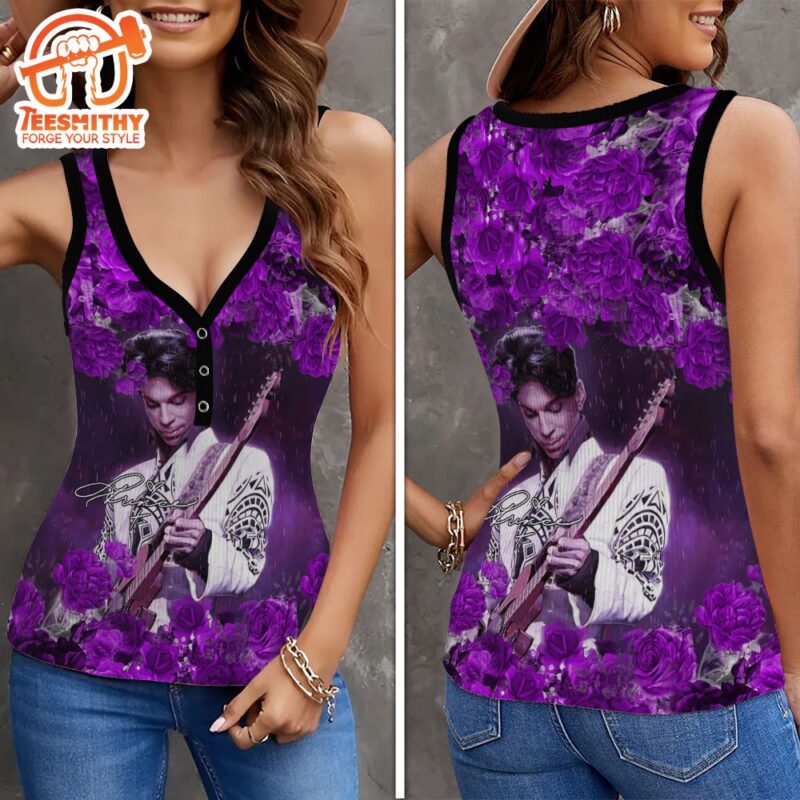 Prince Women Singer Tour 2024 V Neck Ribbed Tank Top