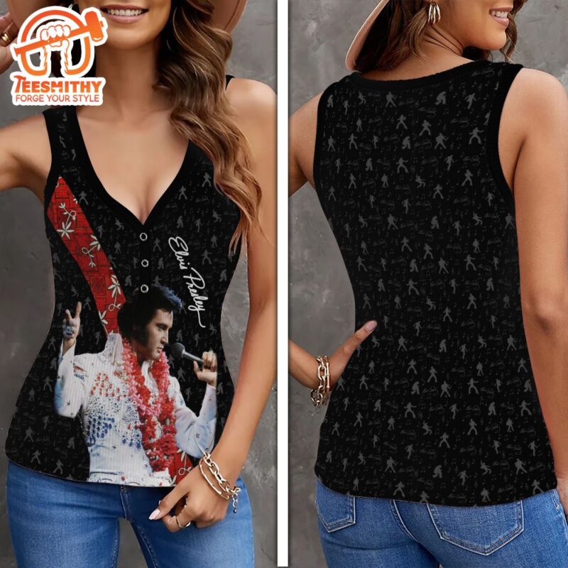 Real Women Love Rock And Roll Smart Women Love Elvis Presley V Neck Ribbed Tank Top