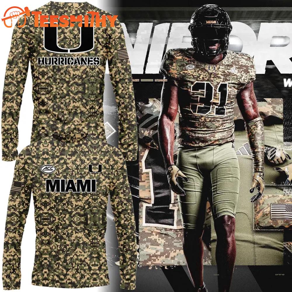 2025 Military Appreciation Miami Hurricanes Football Long Sleeve Shirt 2025 Military Appreciation Miami Hurricanes Football Long Sleeve Shirt