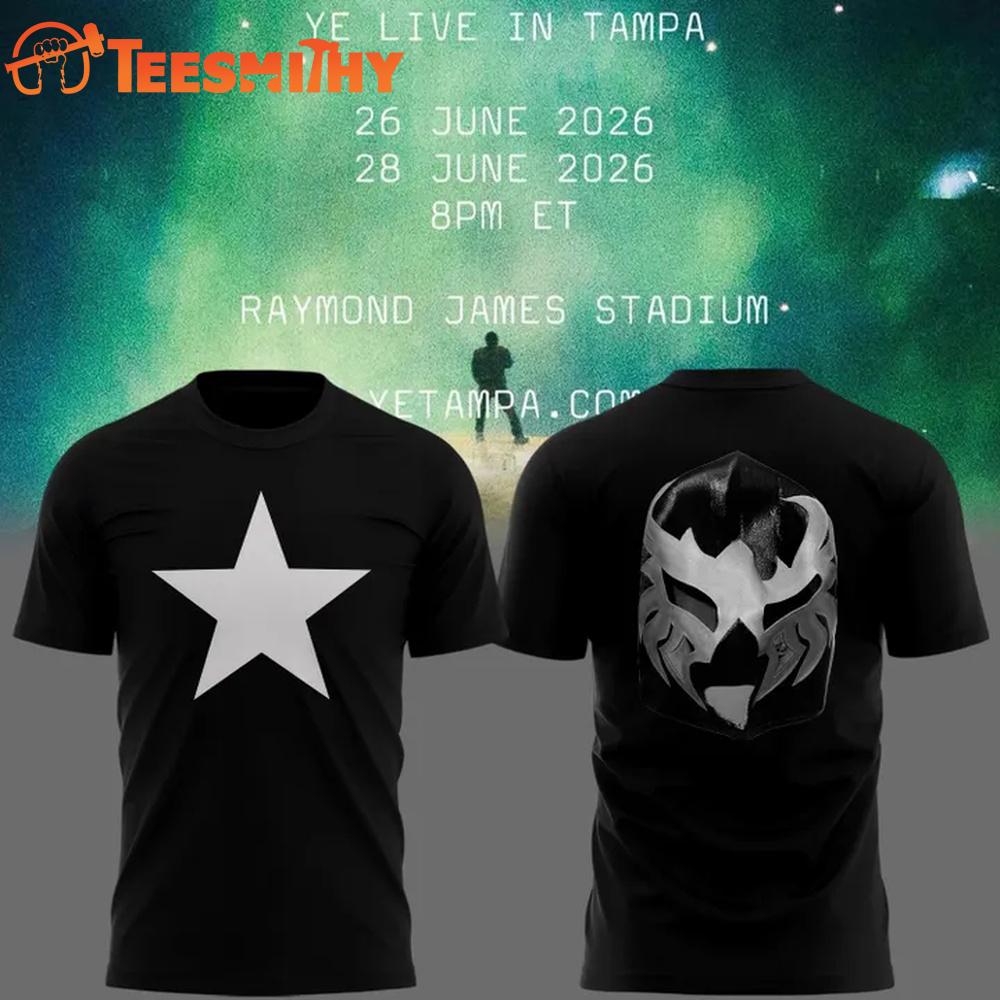 2026 Ye Live Concert Tour Raymondames Stadium Mask Black T Shirt