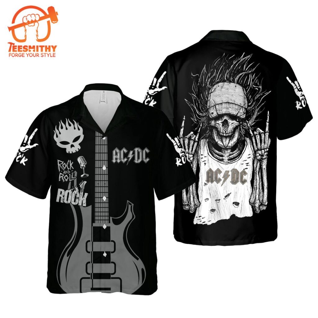 Ac&Dc Awesome Skull Art Cuban Hawaiian Shirt - Teesmithy
