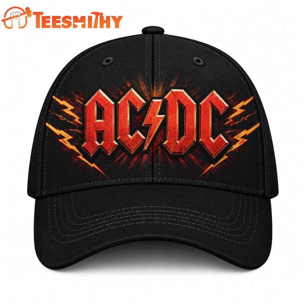 ACDC Classic Red Fiery Logo Black Rock Snapback Classic Cap