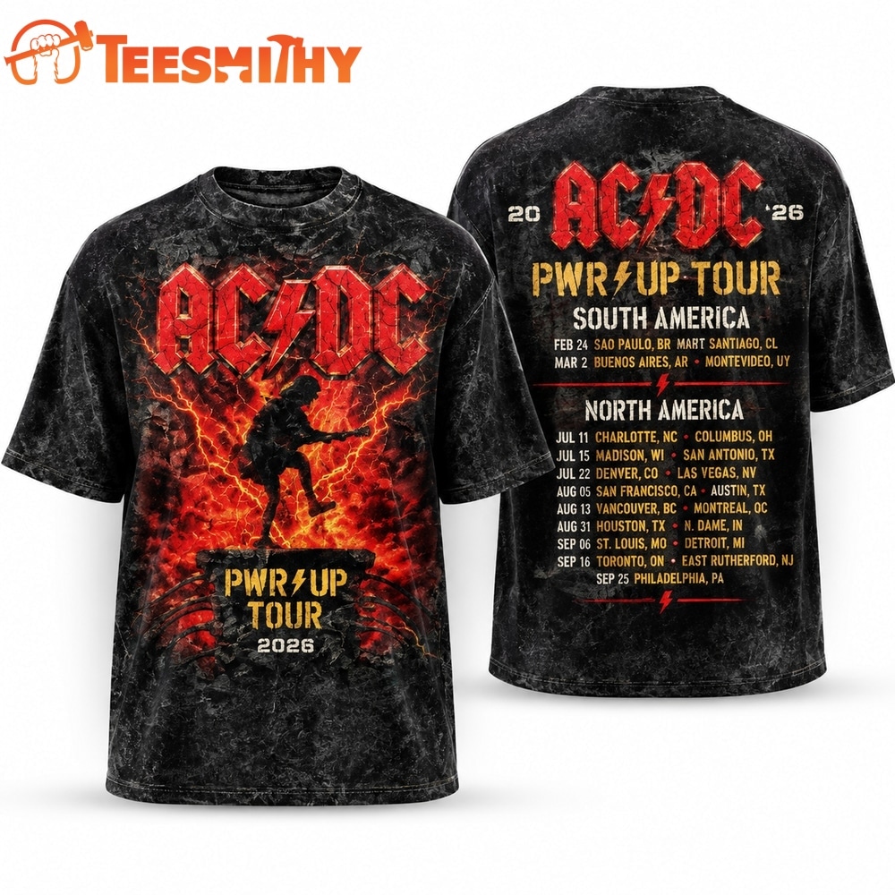 ACDC Fiery Stage Silhouette PWR UP Tour 2026 World Dates Vintage T Shirt