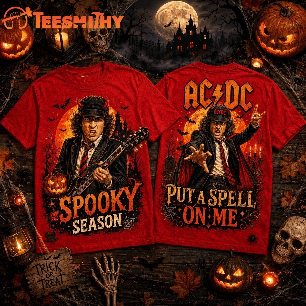 ACDC Halloween Devil Horns Moonlit Guitar Spooky Season 3D Shirt