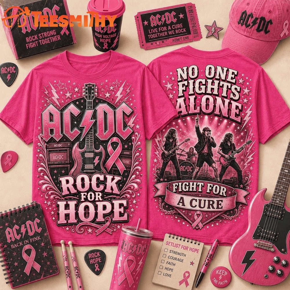 ACDC No One Fights Alone Rock For Hope Breast Cancer Awareness Shirt