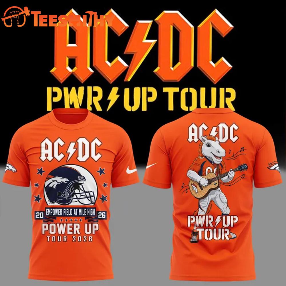 ACDC x Denver Broncos Power Up Tour 2026 Football Mascot Design T Shirt