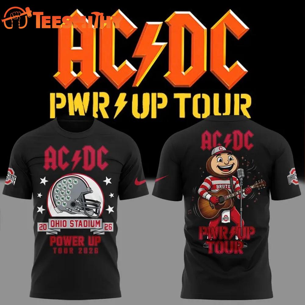 ACDC x Ohio State Buckeyes Football Mascot Power Up Tour 2026 Exclusive Black T Shirt