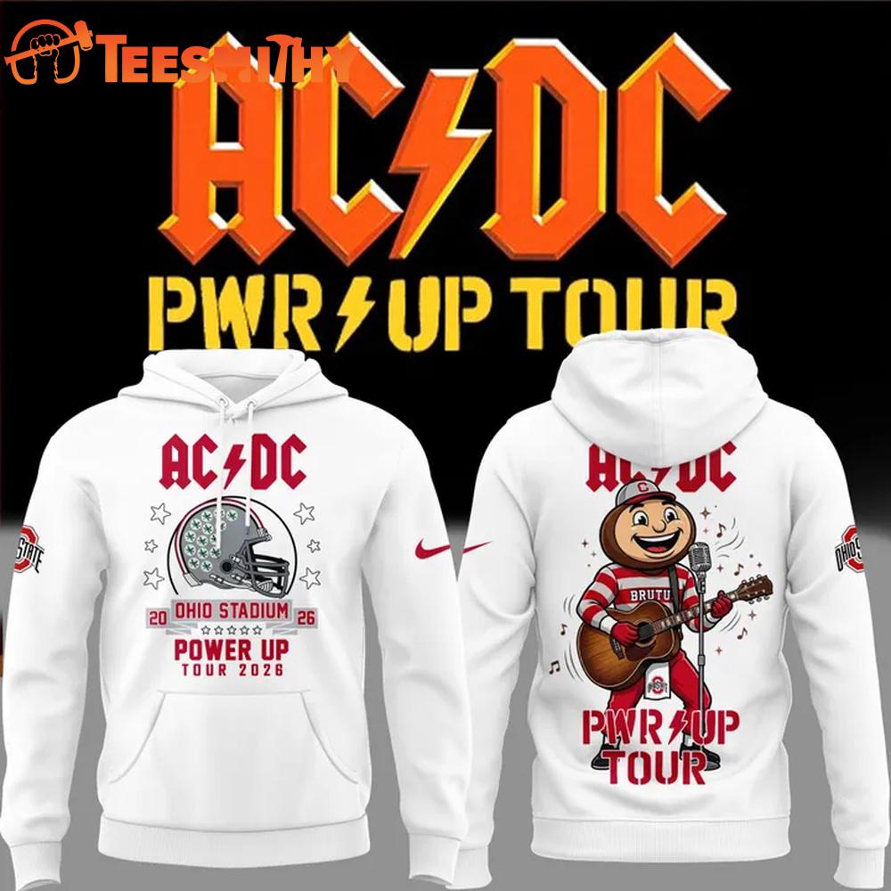 ACDC x Ohio State Buckeyes Football Mascot Power Up Tour 2026 Exclusive White Hoodie