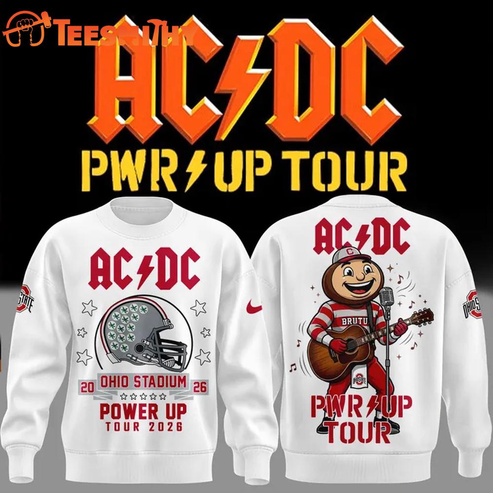 ACDC x Ohio State Buckeyes Football Mascot Power Up Tour 2026 Exclusive White Sweatshirt