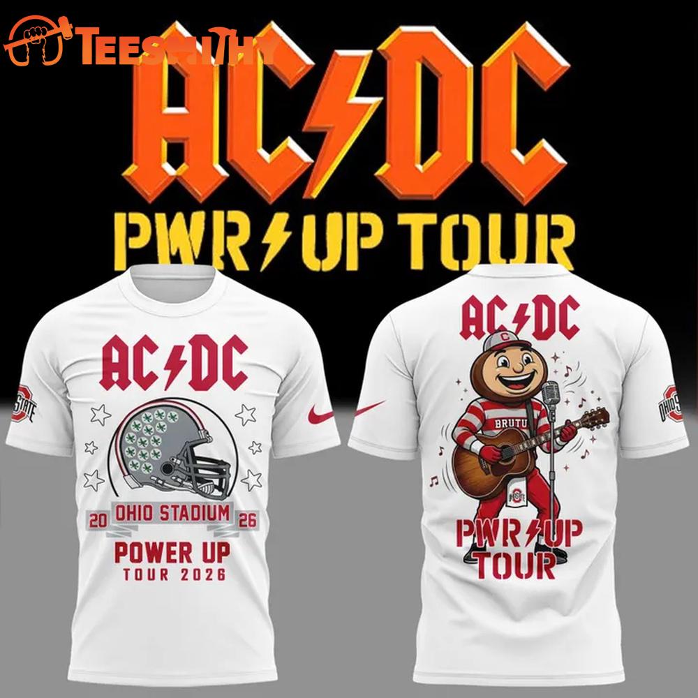 ACDC x Ohio State Buckeyes Football Mascot Power Up Tour 2026 Exclusive White T Shirt