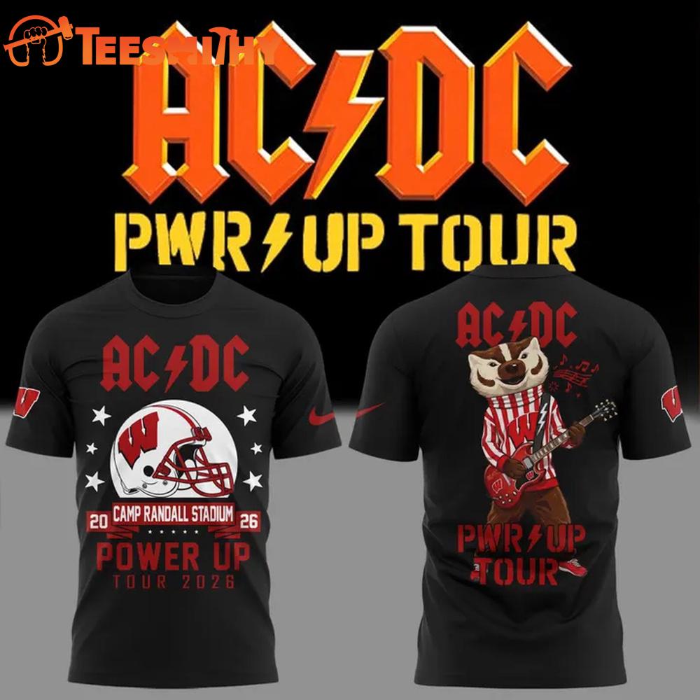 ACDC x Wisconsin Badgers Football Power Up Tour 2026 Black T Shirt