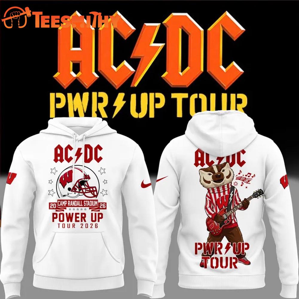 ACDC x Wisconsin Badgers Football Power Up Tour 2026 White Hoodie